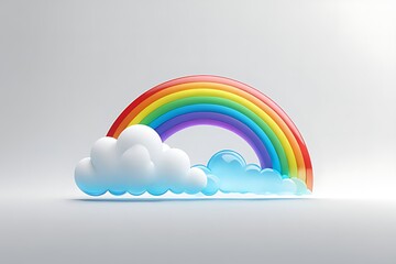 Obraz premium Abstract rainbow and clouds isolated on white background. Textured cartoon 3D illustration, gradient. Glossy surface