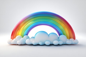 Obraz premium Abstract rainbow and clouds isolated on white background. Textured cartoon 3D illustration, gradient. Glossy surface