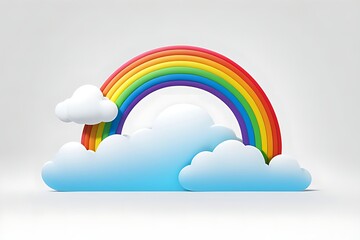 Obraz premium Abstract rainbow and white clouds isolated on white background. Cartoon textured 3D illustration, gradient