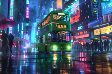 Obraz premium Neon Rain in the City