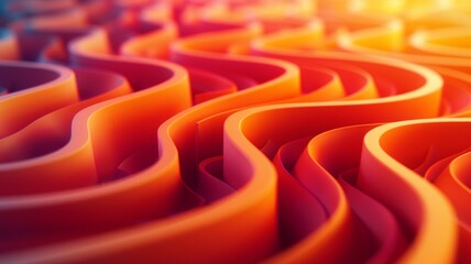 Obraz premium 3D rendering of a maze made from folded paper, set against a bright colorful yellow background, abstract design, widescreen, striking visual depth, AI Generative