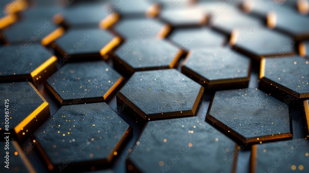 Poster abstract vector illustration of hexagonal honeycomb, blending black and gold for a luxurious technol