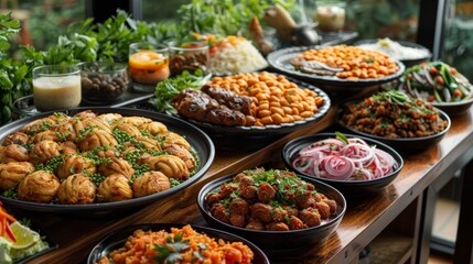 Obraz premium A sumptuous buffet, each dish a testament to culinary diversity, AI Generative
