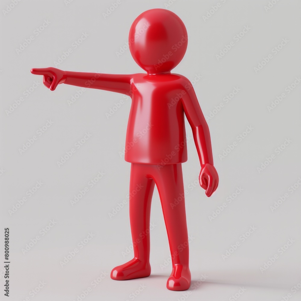 Poster create a 3d rendering of a character interacting with a red information icon, using body language to