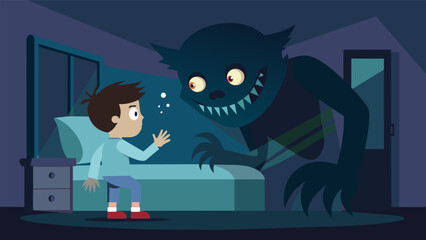 With a flashlight in hand a child bravely faces the monster under the bed its body made of flashing screens and popup ads..