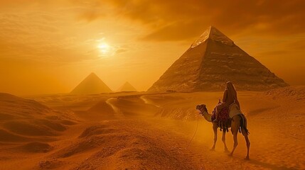 Great Pyramids of Giza, majestic ancient wonders caressed by the evening's golden hues, AI Generative - obrazy, fototapety, plakaty