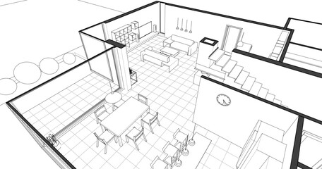 house interior sketch 3d illustration	

