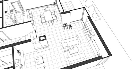 house interior sketch 3d illustration	
