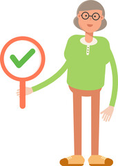 Old Woman Character Showing Check Mark
