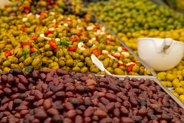 fresh olives at a sales stand