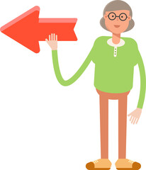 Old Woman Character and Arrow Sign
