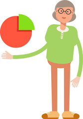 Old Woman Character Holding Pie Chart
