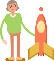 Old Woman Character and Rocket
