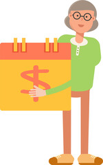 Old Woman Character and Payment Date Calendar
