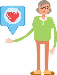 Old Woman Character and Heart Message
