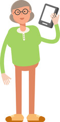 Old Woman Character Talking on Smartphone
