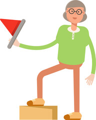 Old Woman Character Holding Flag
