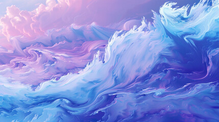 Fluid gradient waves transitioning from soft lavender to bold sky blue, symbolizing advancement.