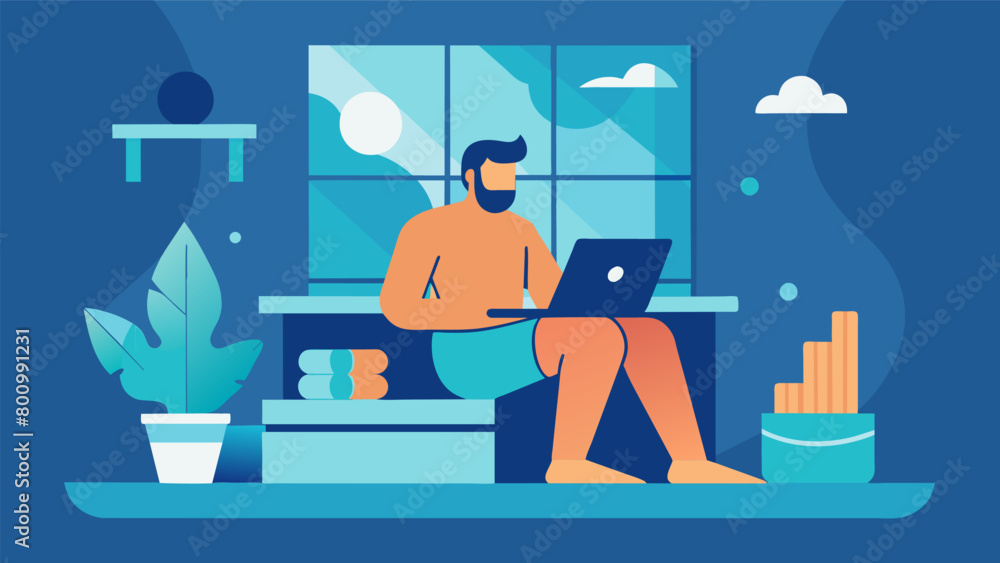 Poster taking a break from screen time and unwinding in the sauna for a healthier more balanced approach to