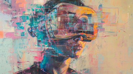 Woman with Artistic Cybernetic VR Interface
