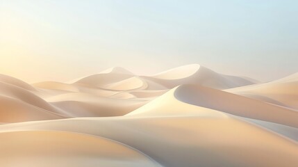 A vast desert landscape with rolling sand dunes under a clear blue sky.