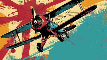 Pop Art of legendary flying aces like the Red Baron and Eddie Rickenbacker, portrayed in comic style with bold outlines and a candycolored palette