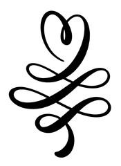 Heart floral calligraphy element flourish for use in wedding card and invitation. Vector hand drawn divider for page decoration and frame design.