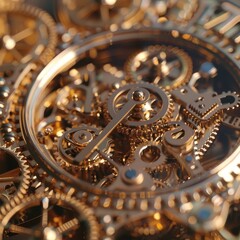An intricate clockwork mechanism made of gold.