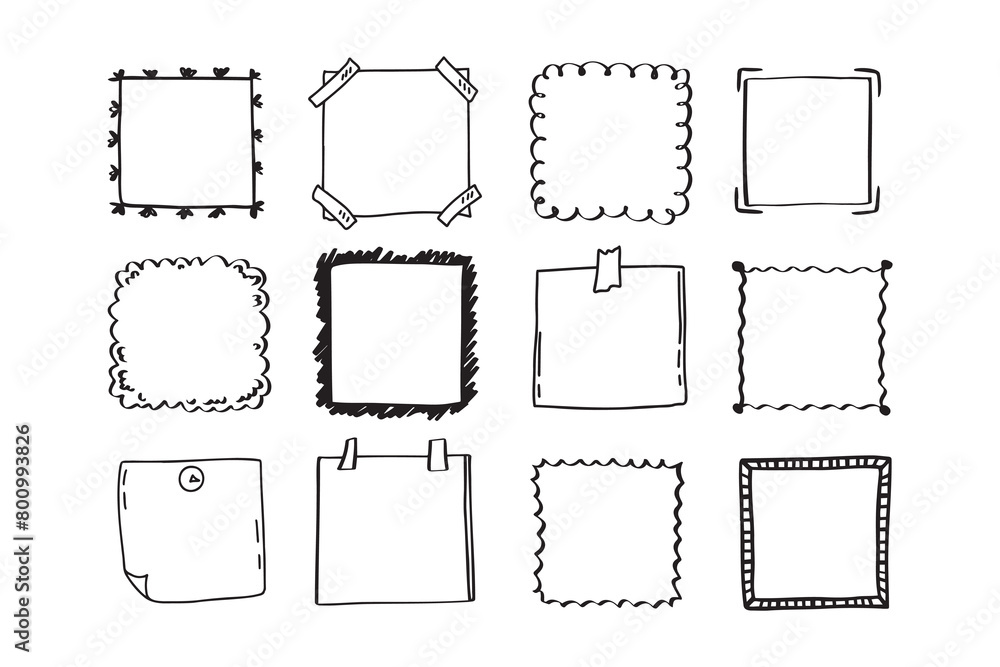 Aufkleber handdrawn set of square scribbles frame. doodle line empty frames