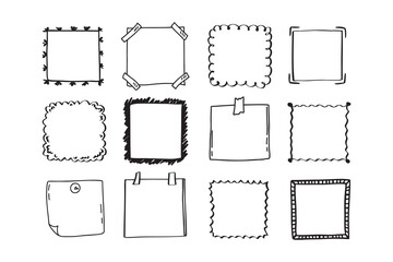 Handdrawn set of square scribbles frame. Doodle line empty frames