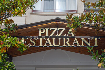 3d Sign White Letters Font Pizza Restaurant - obrazy, fototapety, plakaty