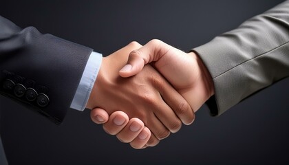 Obraz premium Close up of two man shaking hand on a dark background