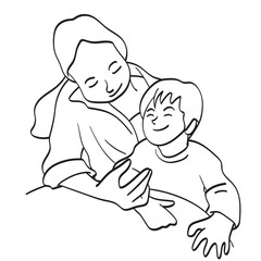mother hugging son illustration vector hand drawn isolated on white background