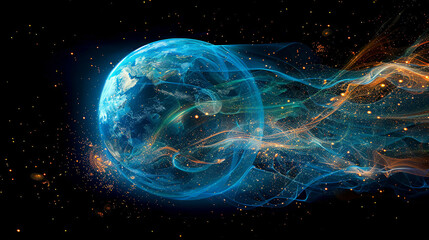 Earth in data streamsCosmic Connectivity: Earth Enveloped in Luminous Data Streams of Optical Fiber Netwo