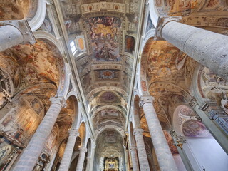 Interieur of Del Carmine basilic in Brescia, Lombardy, Italy.