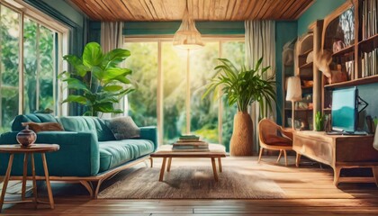 Fototapeta premium blurred modern apartment interior background, blurred living room Adil ground, Ai Generate 