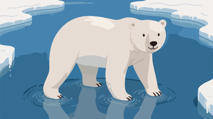 Fototapeta premium Sad Polar Bear Illustration - Impact of Global Warming, Pollution, and Increasing Ice Melting.
