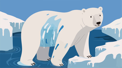 Fototapeta premium Sad Polar Bear Illustration - Impact of Global Warming, Pollution, and Increasing Ice Melting.