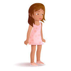 Little girl in a pink dress on a white background.