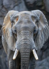 Majestic African Elephant Close-Up with Detailed Texture and Tusks.