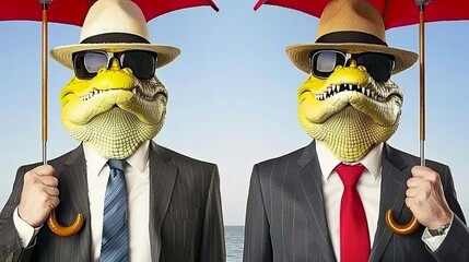 two businessmen with crocodile heads