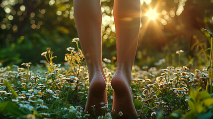 Barefoot stroll at dusk.A Peaceful Stroll Barefoot Amongst Wildflowers at Dusk.