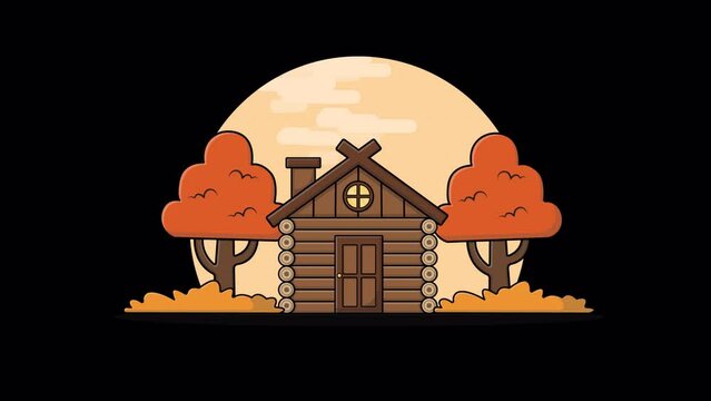 Wooden Forest Cottage in Autumn Season  Animation Video - Transparent