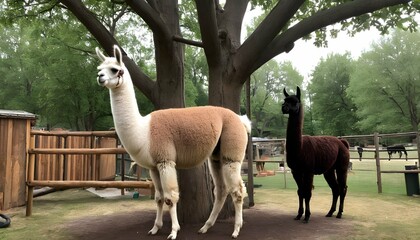 Fototapeta premium A Llama In A Tree Fort With Other Llamas Upscaled 4