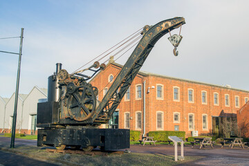 Rail Steam Crane, 1944, permanent part of exhibition in Summerlee Museum of Scottish Industrial Life in Coatbridge, North Lanarkshire, Scotland