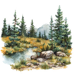 Obraz na płótnie Canvas nature lanscape vector illustration in watercolor style 