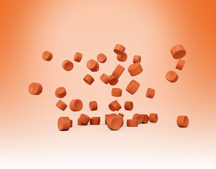 Orange Plastic Pellets Or PVC Polymer Beads Falling On Soft Coral Background 3d Illustration