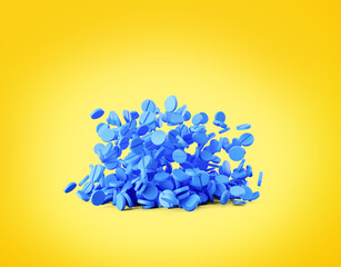 Blue Rounded Medical Pills Falling On Bright Yellow Background Healthcare Concept 3d Illustration