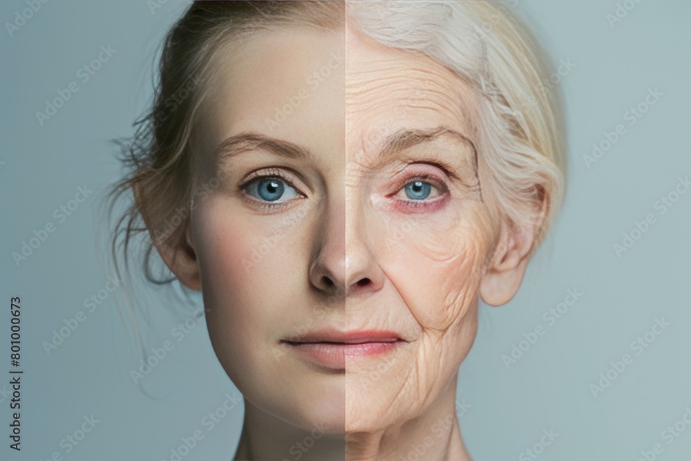 Poster modern aging focuses on life fine lines reduction and contouring techniques, integrating age transfo