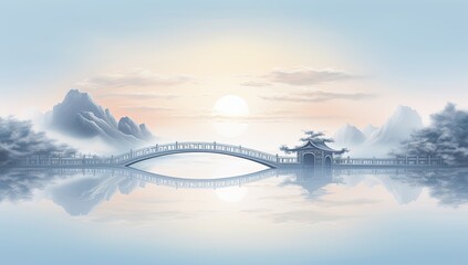 Tranquil Passage: Picturesque Ancient Verandah Bridge in Chinese Style